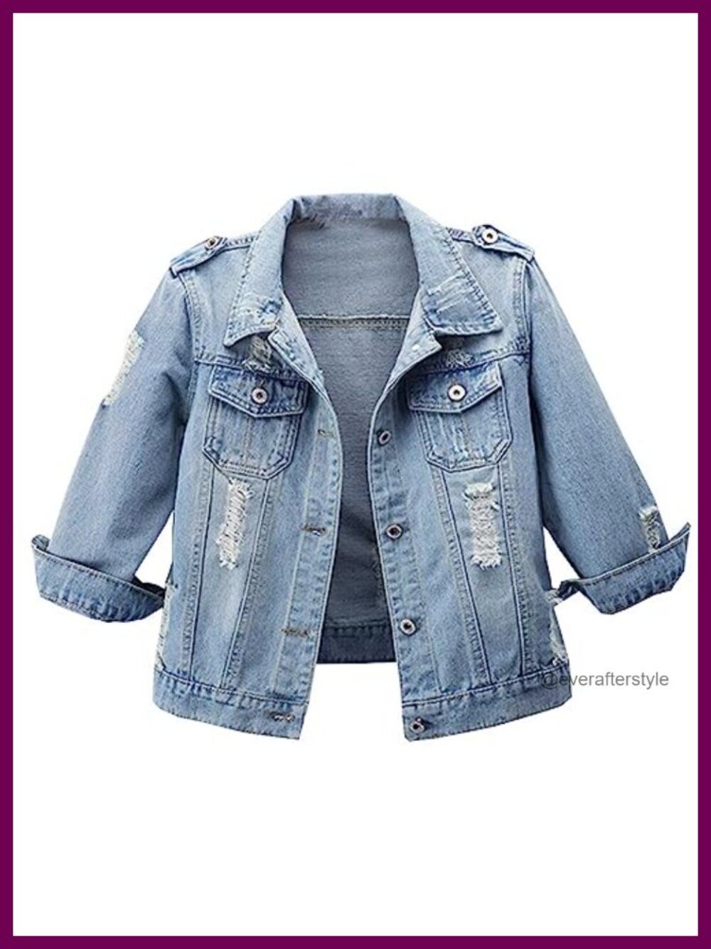 Hixiaohe Women's 3/4 Sleeve Cropped Denim Jacket Button Front Jean Coat